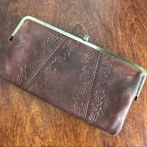 HOBO Brown Oversized Floral Tooled Wallet Clutch